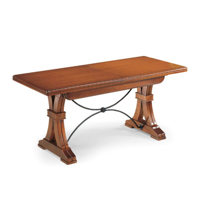 EDISON - tavolo da pranzo allungabile in legno massello con decoro in ferro cm 100 X 180/225/270/315/360