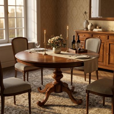 BARRY - tavolo da pranzo allungabile in legno massello tondo