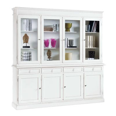 JAQUELINE - credenza con vetrina in legno massello cm 205 x 42 x 205 h