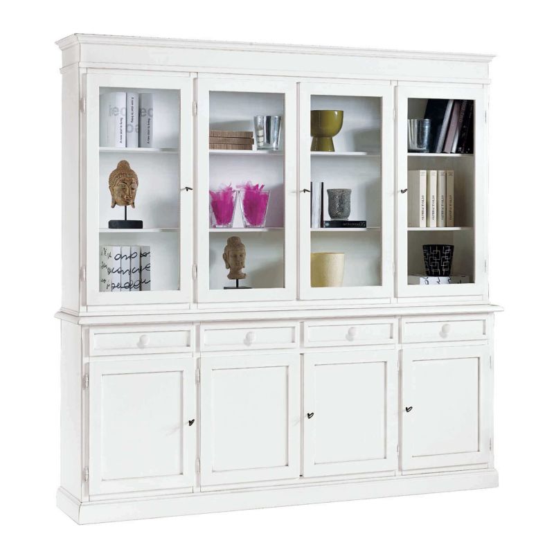 JAQUELINE - credenza con vetrina in legno massello cm 205 x 42 x 205 h