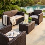 NEBRASKA - salotto da giardino completo di cuscini intreccio in rattan sintetico