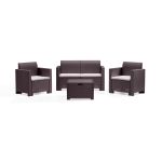 NEBRASKA - salotto da giardino completo di cuscini intreccio in rattan sintetico