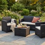 NEBRASKA - salotto da giardino completo di cuscini intreccio in rattan sintetico