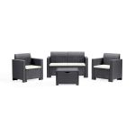 NEBRASKA - salotto da giardino completo di cuscini intreccio in rattan sintetico