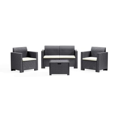 NEBRASKA - salotto da giardino completo di cuscini intreccio in rattan sintetico