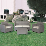 NEBRASKA - salotto da giardino completo di cuscini intreccio in rattan sintetico