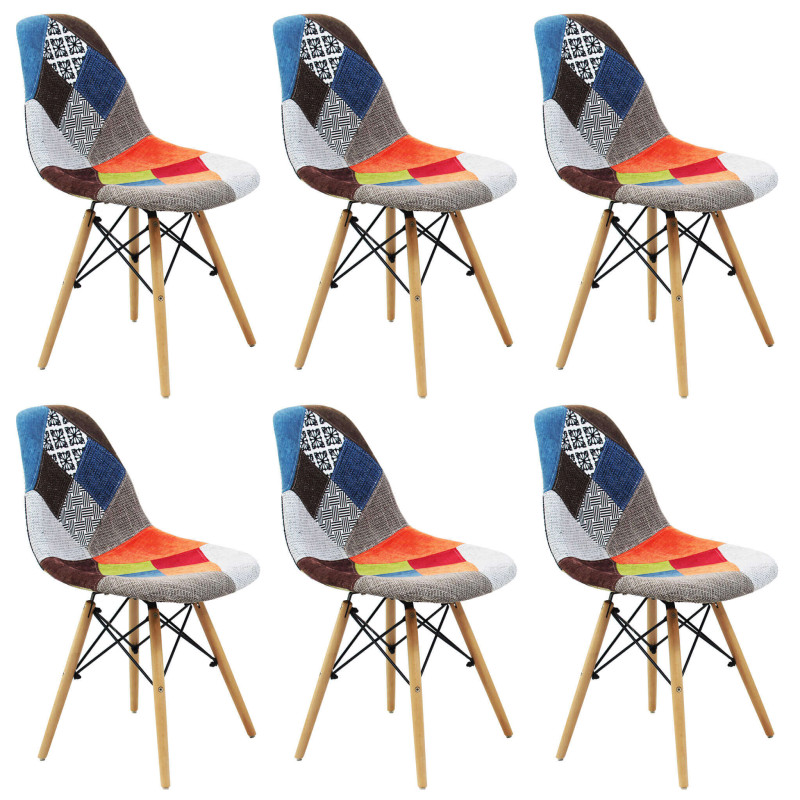 JULIETTE - sedia stile nordico patchwork con gambe in legno set da 6